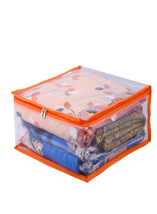 ABBASI Saree Cover Storage Bag Big for Clothes with Zip Organizer for Wardrobe, transparent Large Design Boxes (Pack of 3, Orange) - Image 5
